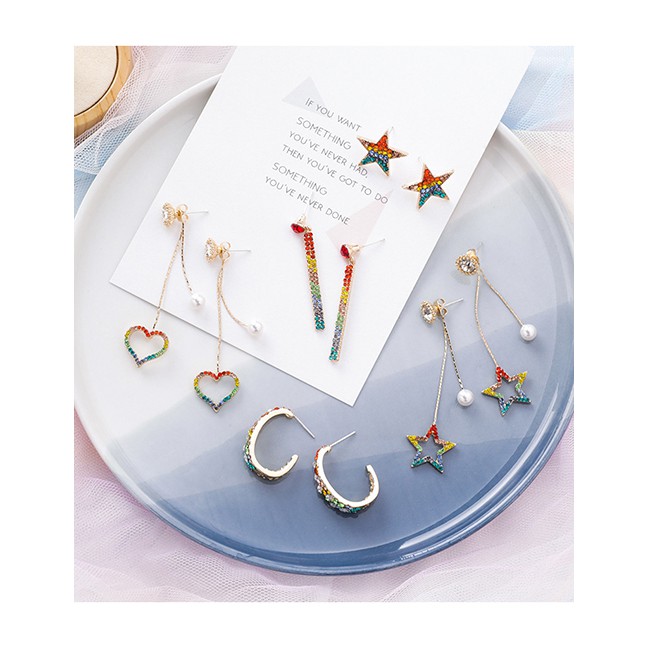 LRC Anting Tusuk Fashion Gradient Diamond-studded Star Earrings D0021X