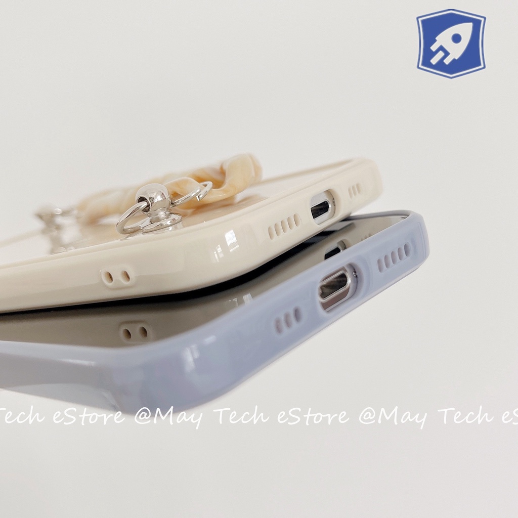 Casing iPhone Putih Beige / Biru / Coklat Coffee Transparan dengan Hand Grip Rantai iPhone X XS XR XSMAX 11 12 13 PRO PROMAX