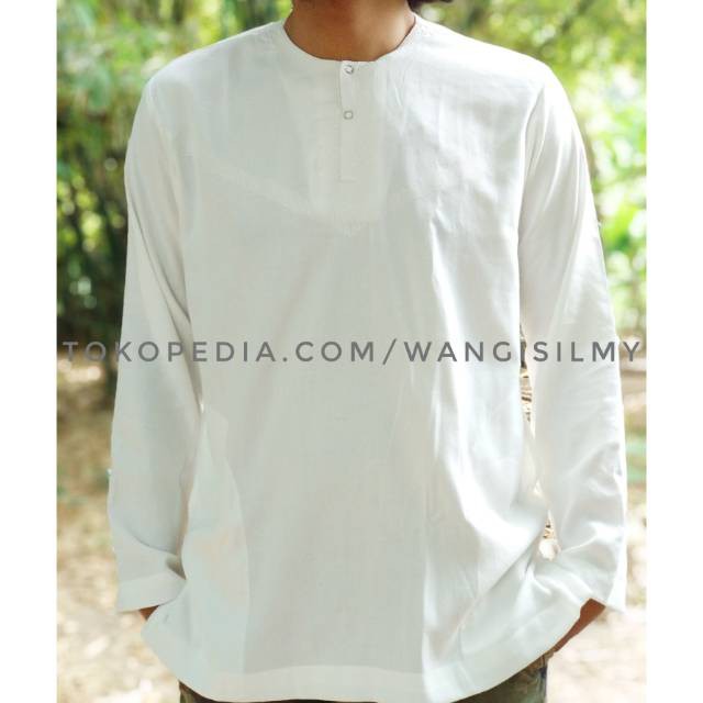 Kemeja Polos Taqwa Tanpa Kerah - Kemeja Polos Lengan Panjang - Baju Muslin Takwa Polos Putih -