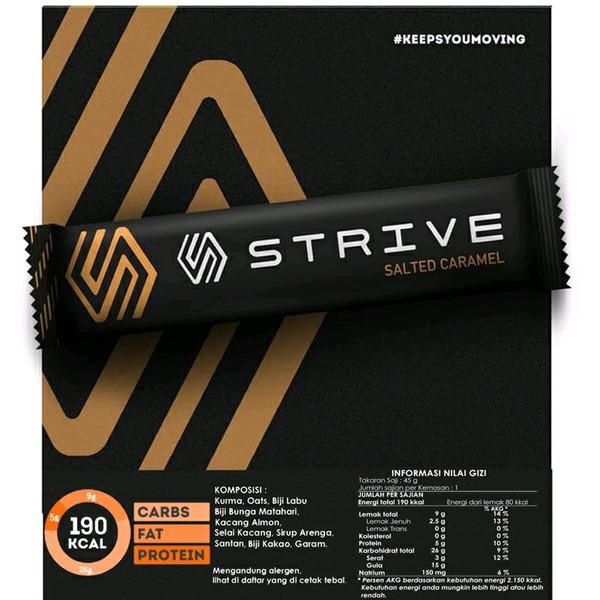 

GOES Sehat SATU Box isi 6pc STRIVE energi bar rasa Salted Caramel - vegan dan
