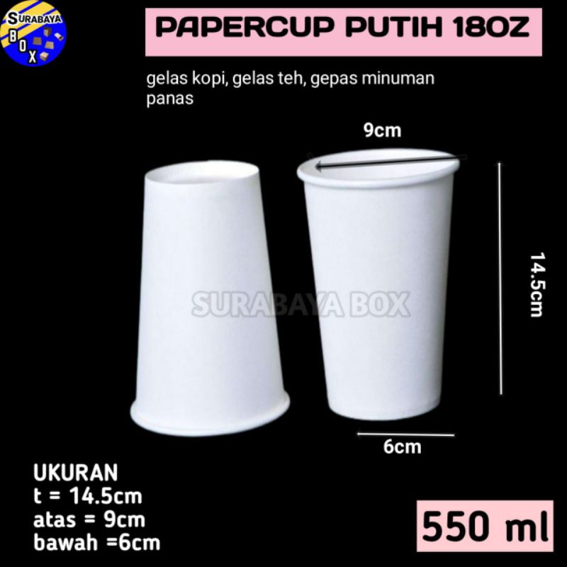 

50PCS GELAS PAPER CUP 18OZ KERTAS POLOS FOAM PUTIH HOT KOPI PANAS COFFE