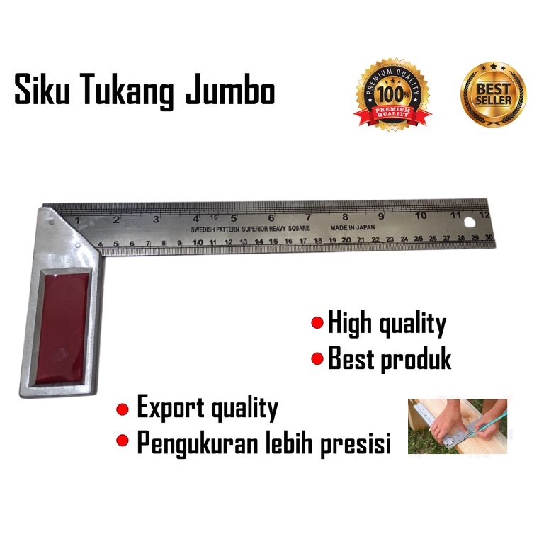 Siku Tukang Jumbo 30 cm Stainless / Penggaris Siku 30 Cm 12 Inch 90 Derajat