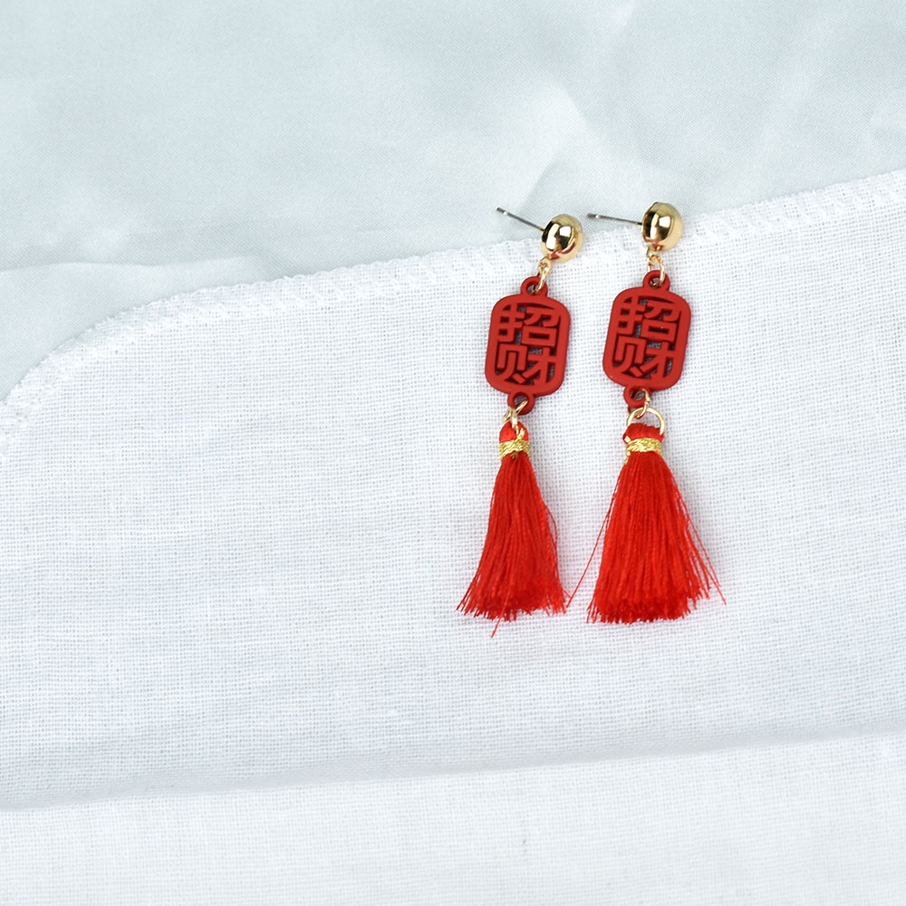 Anting Juntai Rumbai Warna Merah Gaya China Untuk Wanita