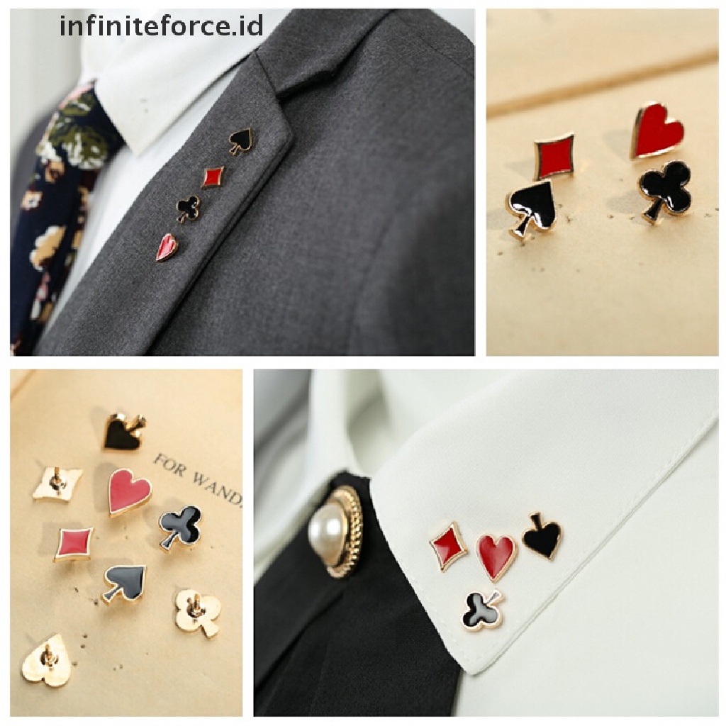 Infiniteforce.id 4pcs / Set Bros Pin Desain Kartu Poker Aksesoris Tas Ransel / Pakaian