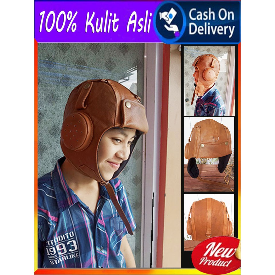 topi pilot pesawat Kulit Asli topi Motor Paralayang topi snoopy kulit asli