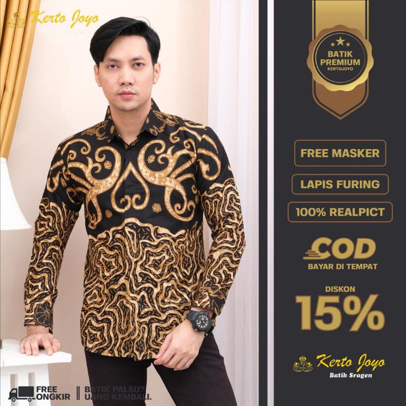 Kemeja Batik Pria Lengan Panjang slimfit slim fit Cowok Modern Batik Premium Batik Solo premium MTF8