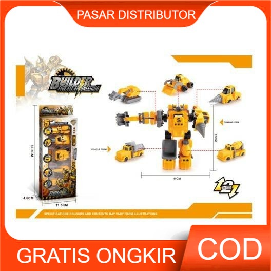 Robot Transformers Builder Fire Fit Engineering 5 in 1 Deformation Mainan Anak