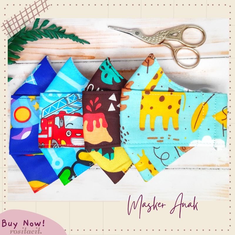 3D Masker kain katun 3ply Earloop/Headloop, Anak/Dewasa