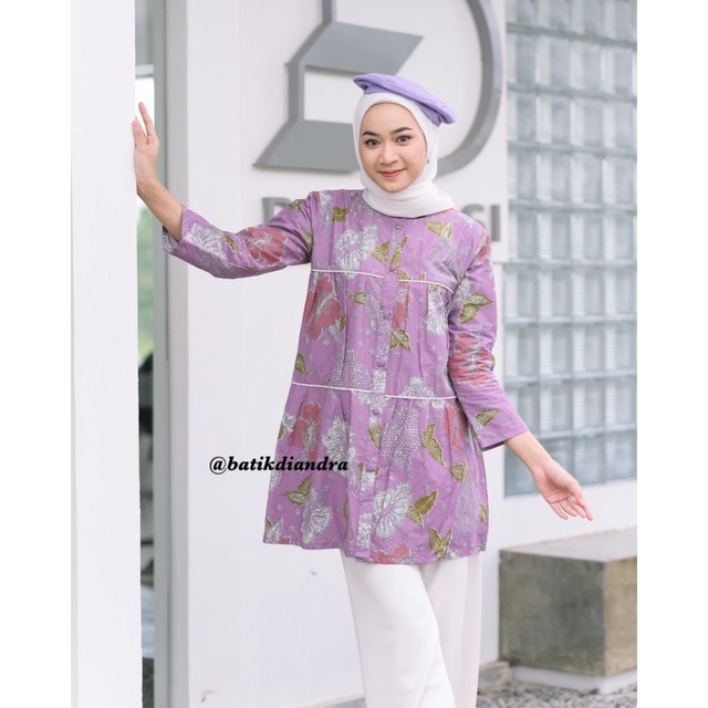 Batik Dress Atasan Wanita Kekinian Baju Kerja Modern Couple by Danastri Dress Lilac