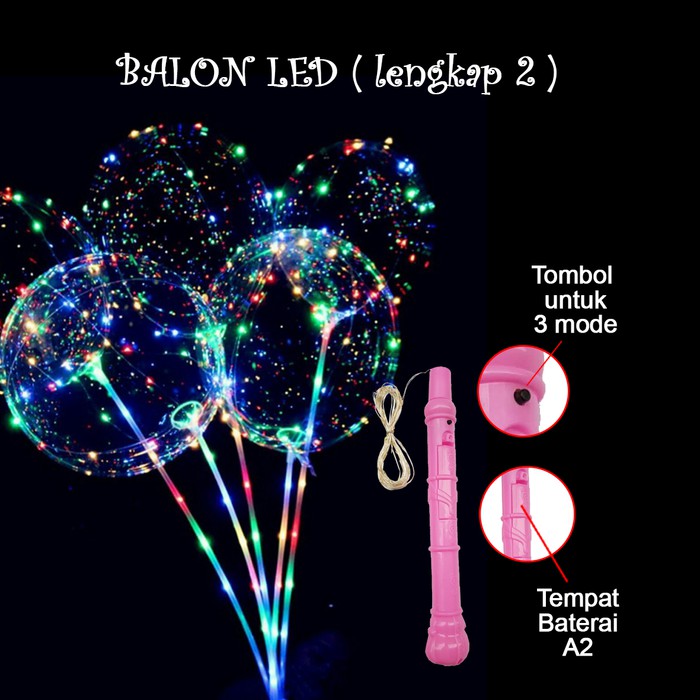 Balon LED RGB LENGKAP 2/BOBO LED/Balon Lampu Tumblr 3 MODE + Gagang