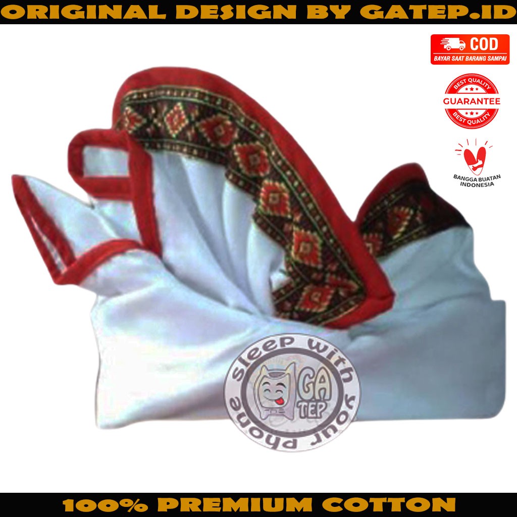 Udeng Bali Putih Polos Lis Merah Setengah Jadi / Ikat Kepala Bali / Topi Bali / Blangkon Bali