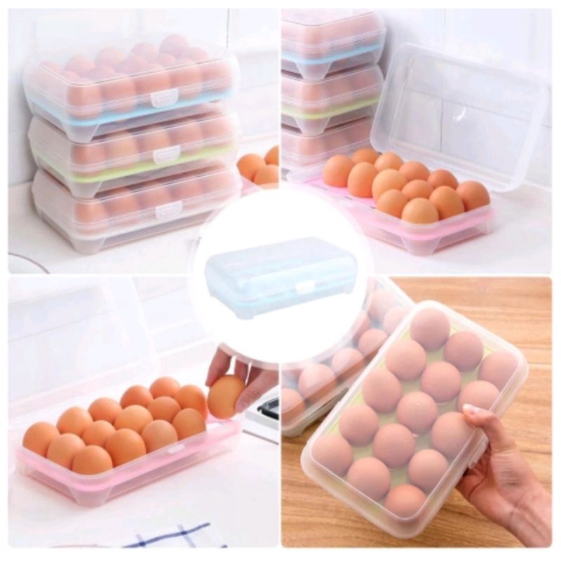 Kotak Penyimpanan Telur 15 Sekat Egg Box Storage Organizer Telur Wadah Penyimpanan Telor Susun Anti Pecah Murah Import