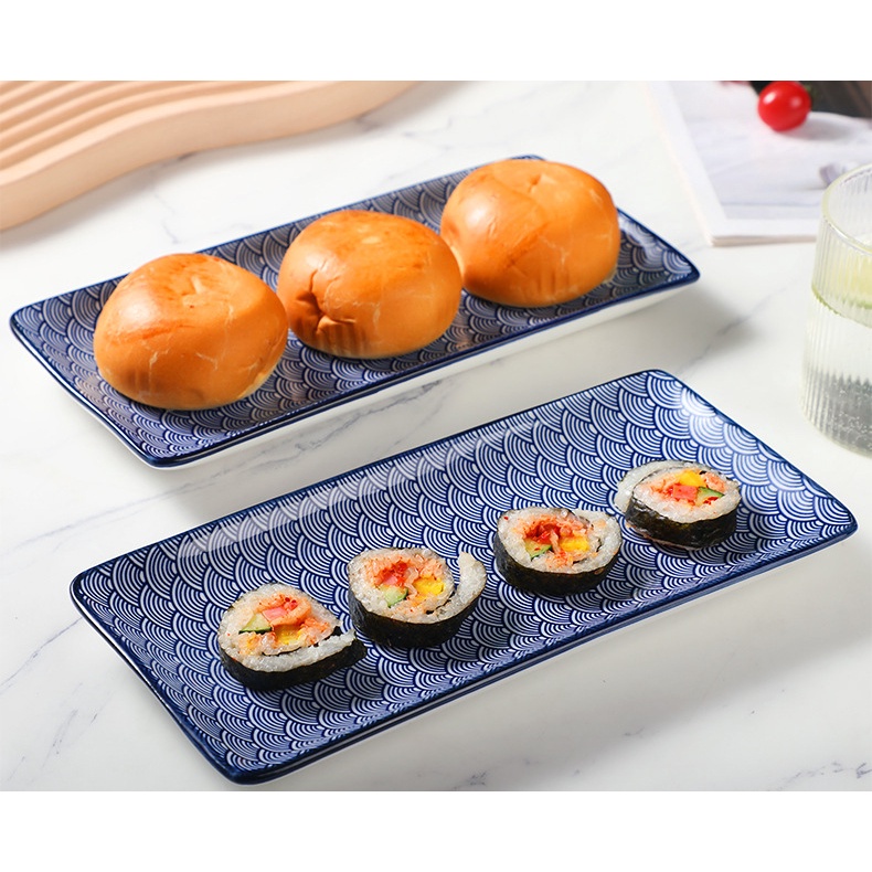 Piring Keramik Sushi Unik Bentuk Persegi Panjang Motif Sushi Plate