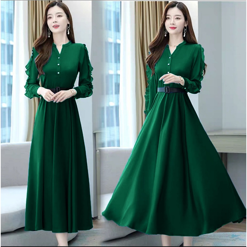 AS FASHION-COD-HF-LONGDRES WANITA TERBARU-LONGDRES KOREA-DRES PANJANG CASUAL-DRES NATAL