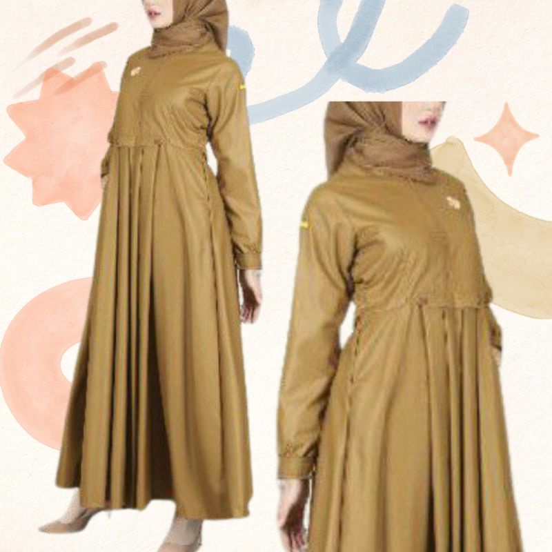 Gamis polos wanita seragam pemda pdh pns Khaki keki wanita bahan toyobo adem model tangan manset ser