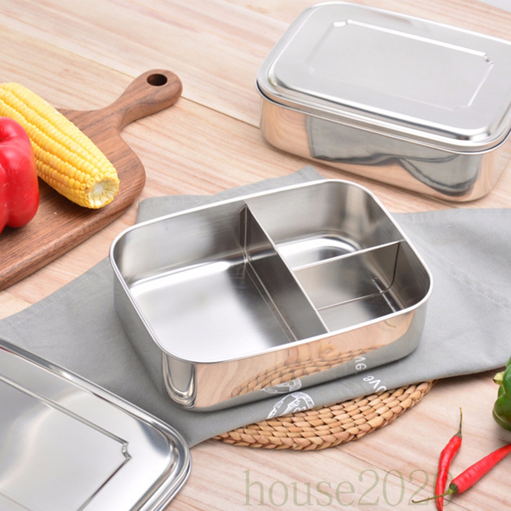 [house2020]Multi-layers Bento Lunch Box Student Stainless Steel Square Food Storage Container for Student