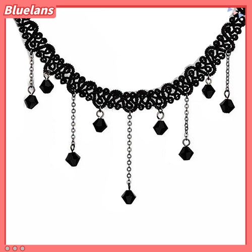 Kalung Choker Liontin Manik-Manik Batu Akrilik Bahan Alloy Gaya Gothic Untuk Wanita