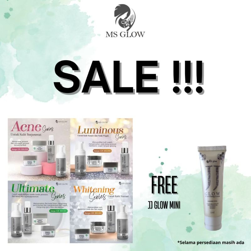 Paket Wajah Ms Glow Original (Whitening, Acne, Luminous, Ultimate, Whitecell DNA) Free JJ Glow Mini
