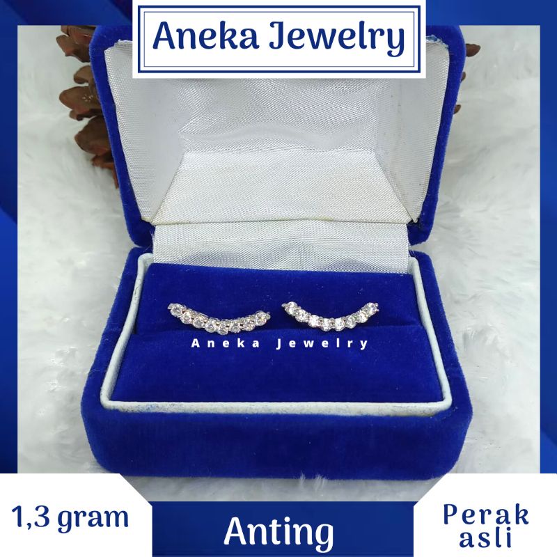 Anting Okem Mata Baris, Perak 925, Lapis Emas Putih