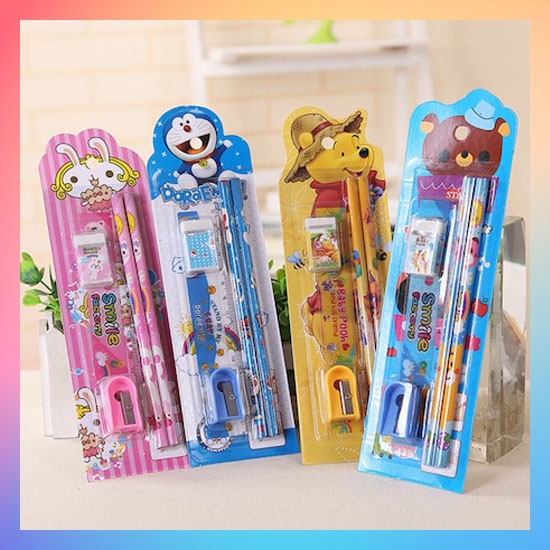 Alat Tulis Set Mini Stationary Set Sekolah 5 in 1 Pensil Set Karakter 5in1 Kartun