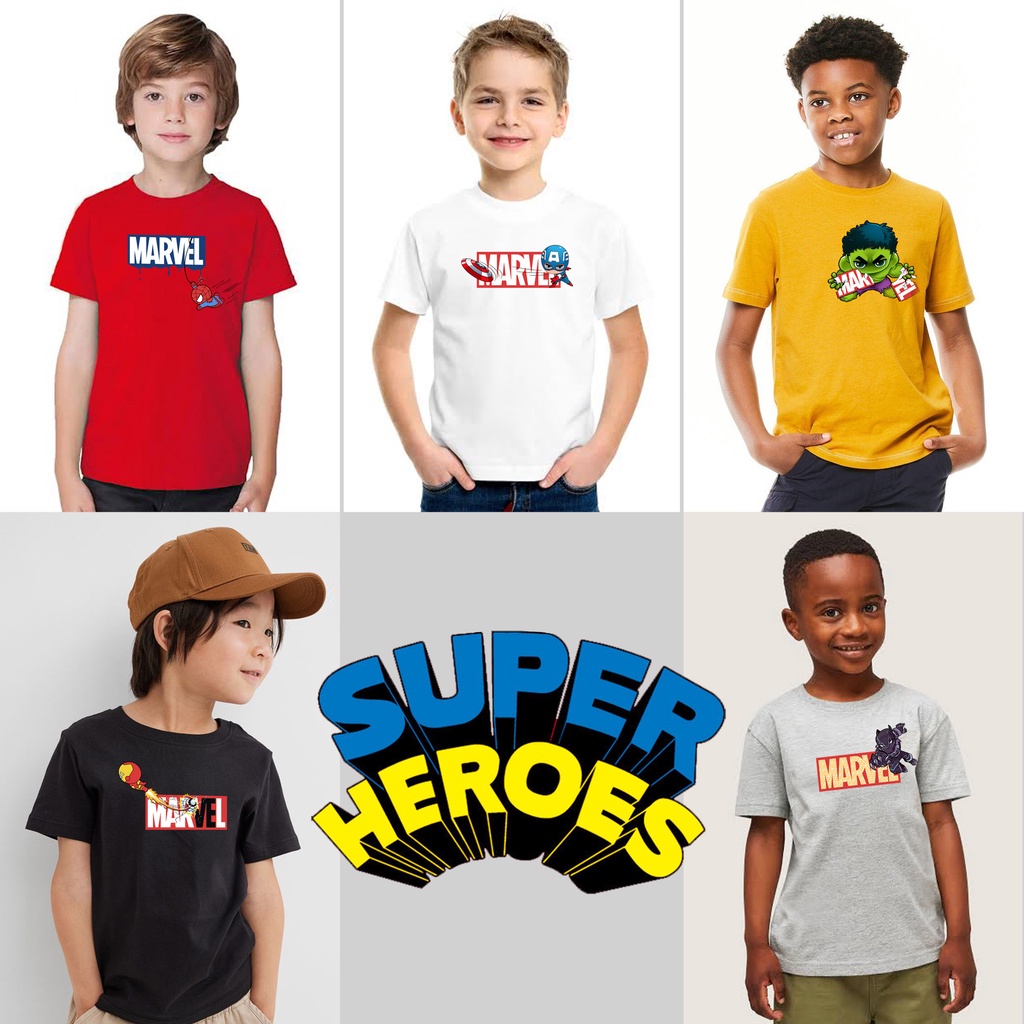 Baju Kaos Anak Lengan Pendek Superhero Bahan Katun Combed 30S Usia 1 Tahun Sampai 12 Tahun