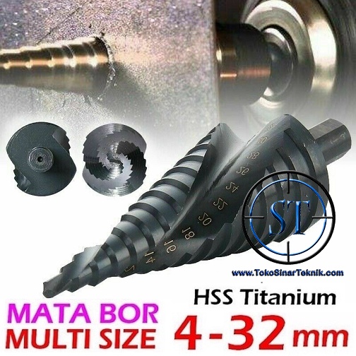 Mata Bor Pagoda HSS Spiral Step Drill Titanium Nitride Lapis Baja Tangga Nitrit Besi Black 4-32mm Kuat