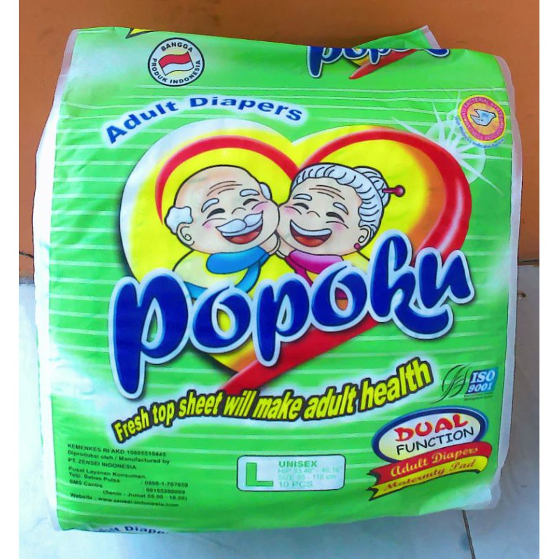 Popoku Perekat Popok Dewasa ukuran M10, L10, XL10, masker isi 10pcs.