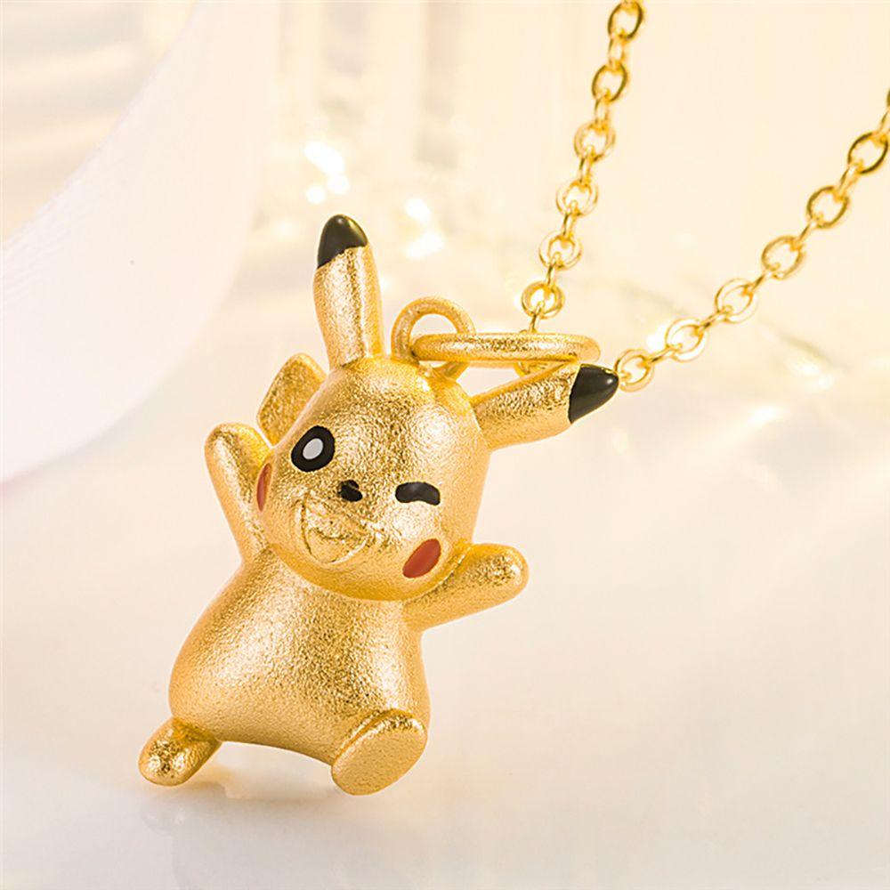 [Elegan] Kalung Kartun Trendi Hadiah Sederhana Pikachu Rantai Klavikula Keberuntungan Cincin Jari Perempuan