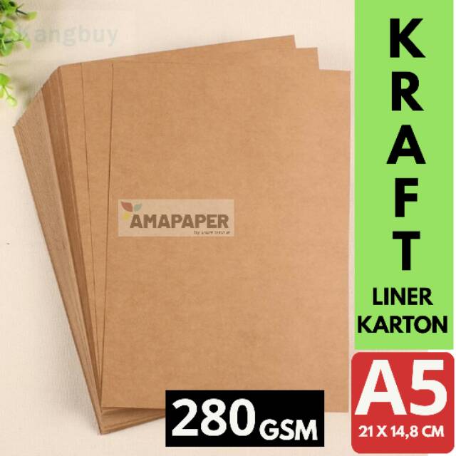 

[50 LEMBAR] Kraft Liner Karton 280gsm A5 - Kertas Crafting Brown Paper For Hangtag
