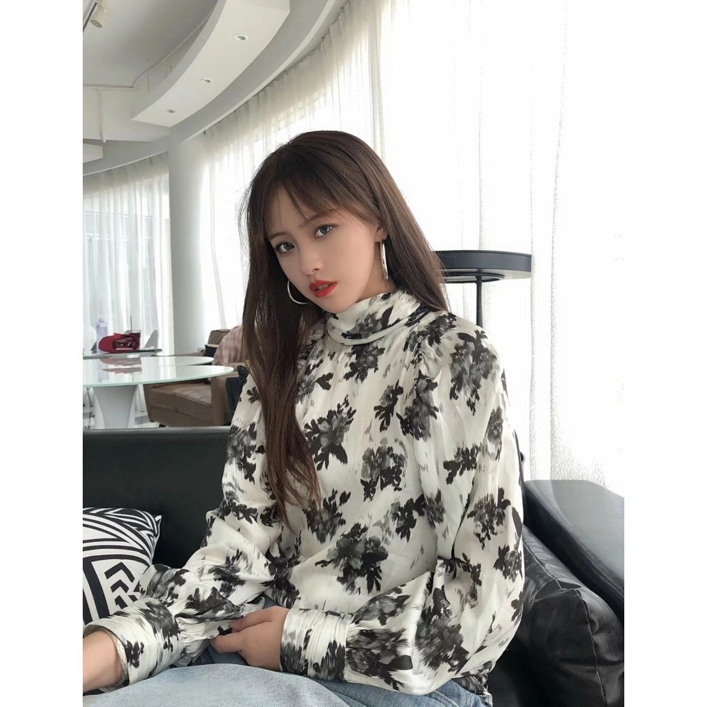 [baju wanita korea]  Baju Atasan Lengan Panjang Wanita Turtle Neck Blouse Korea Import