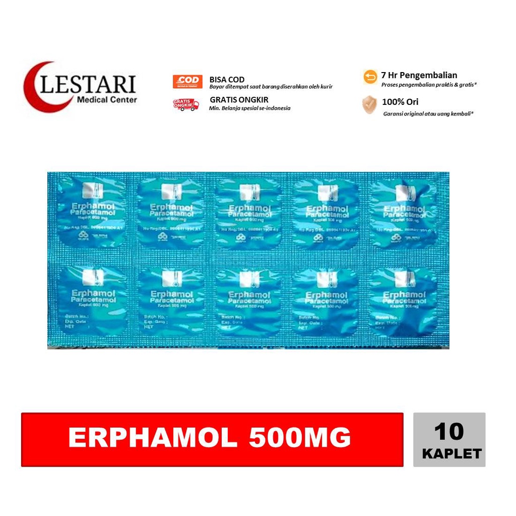 Erphamol 10 kaplet [ Strip] - Paracetamol 500mg