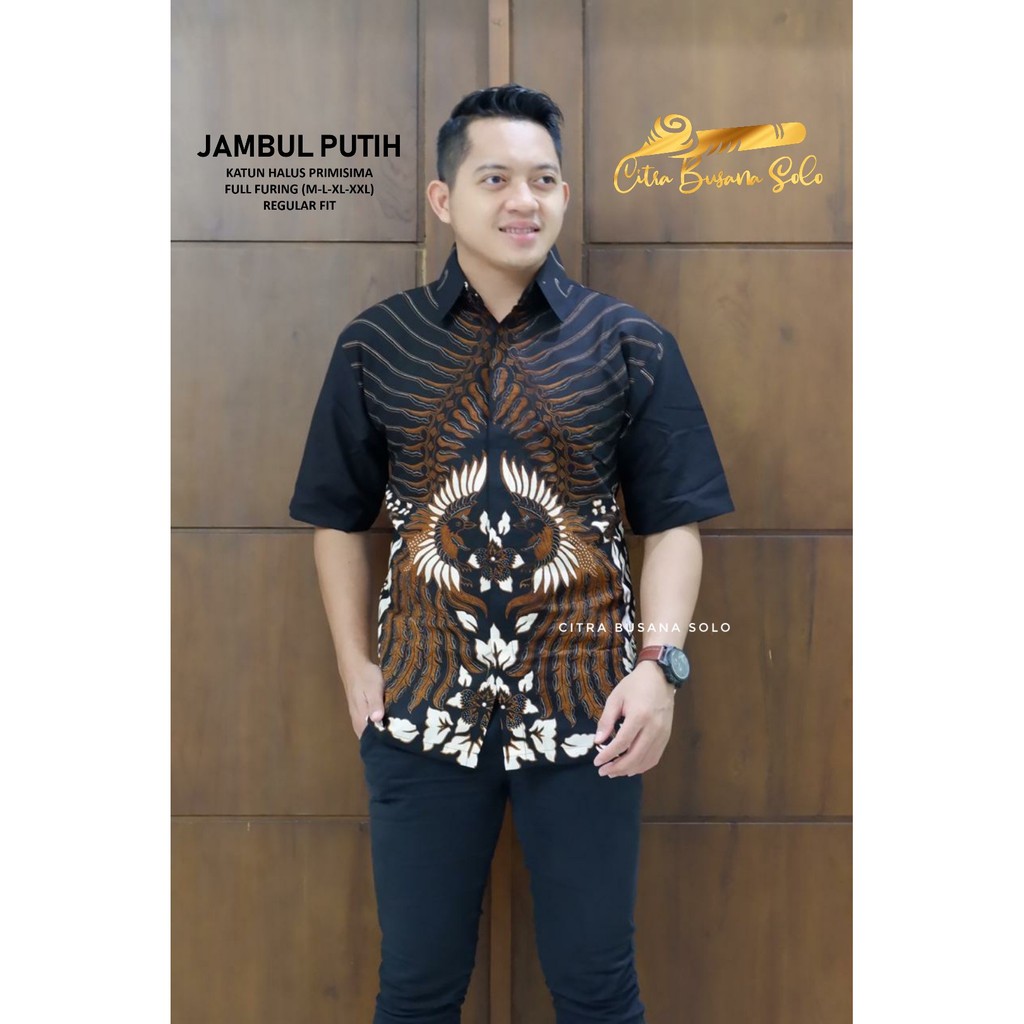 JAMBUL PUTIH PENDEK Kemeja Batik Pria Full Furing Bahan Katun Primisima