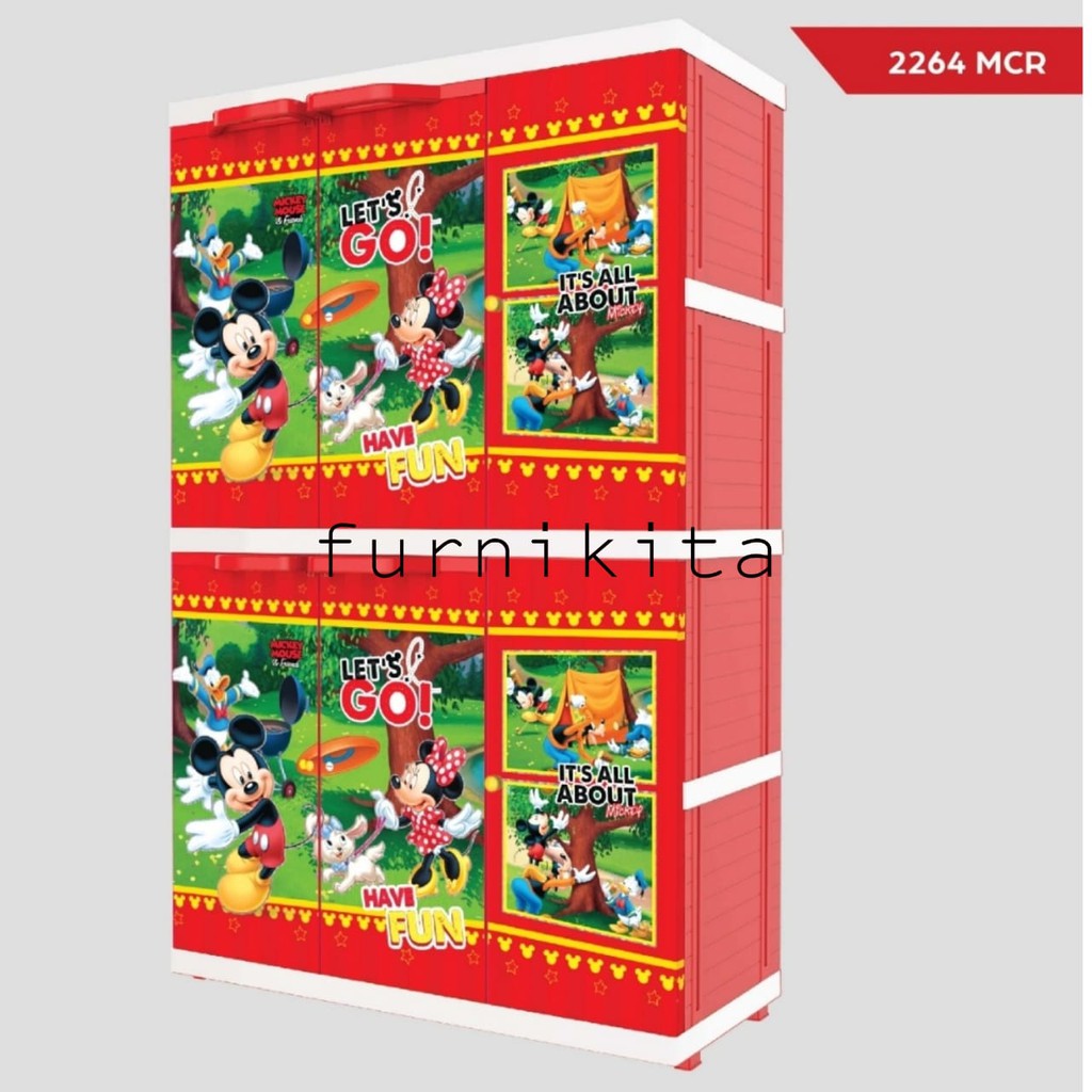 LEMARI PLASTIK 3 PINTU NAIBA KARAKTER ANAK ANAK AVENGER MICKEY