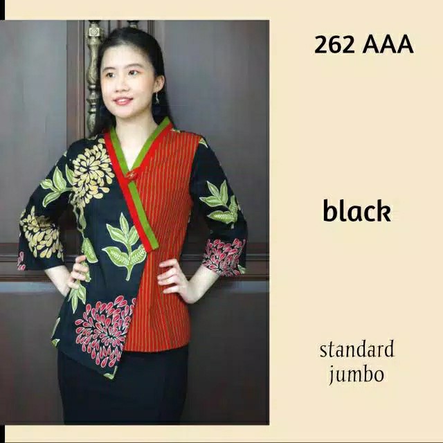 Atasan Blouse Batik Wanita Lengan Panjang Model Kimono Warna Merah Edisi Imlek, 262 Ado#