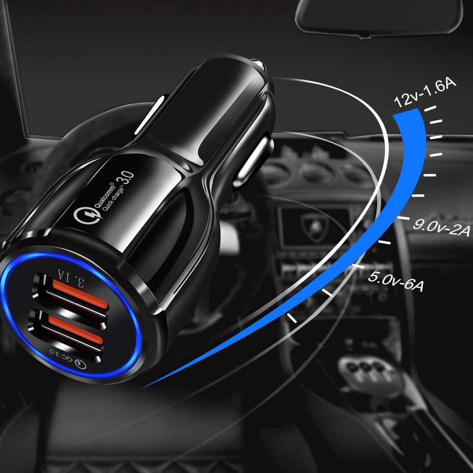 Car Charger Dual USB 2 Port 3.1A QC3.0 DC-681 Black Taffware IDO002 Grab Medan