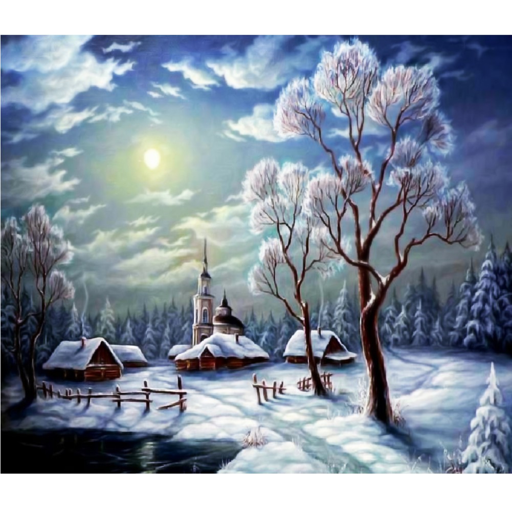 Lukisan Diamond 5d Diy Gambar Pemandangan Salju Untuk Dekorasi Rumah