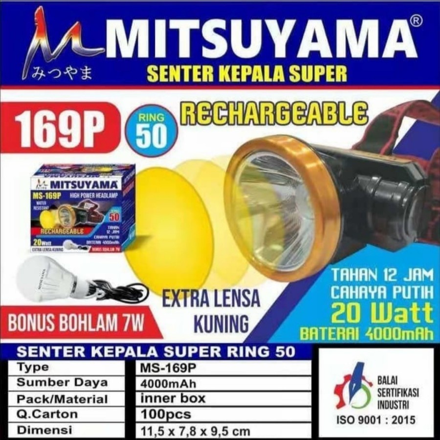 MITSUYAMA MS 169P SENTER KEPALA LED 20W CAHAYA PUTIH DAN KUNING