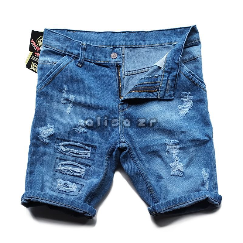 COD CELANA  JEANS PENDEK  PRIA MOTIF  SOBEK  ROBEK RIPPED 