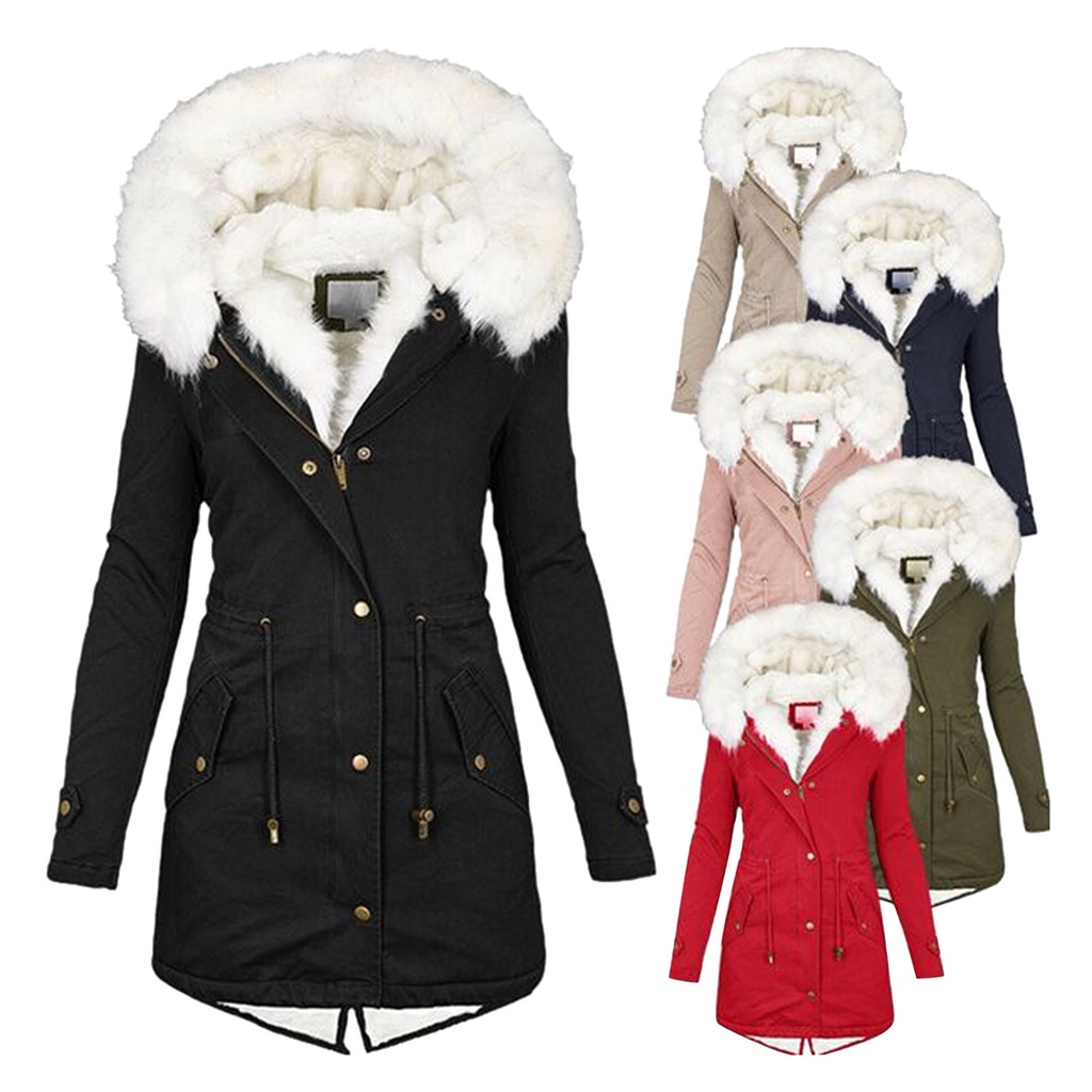 Perempuan Musim gugur  Musim ngin panjang windbreaker putih Wool Kerah Terkunci Warm Plush Perempuan