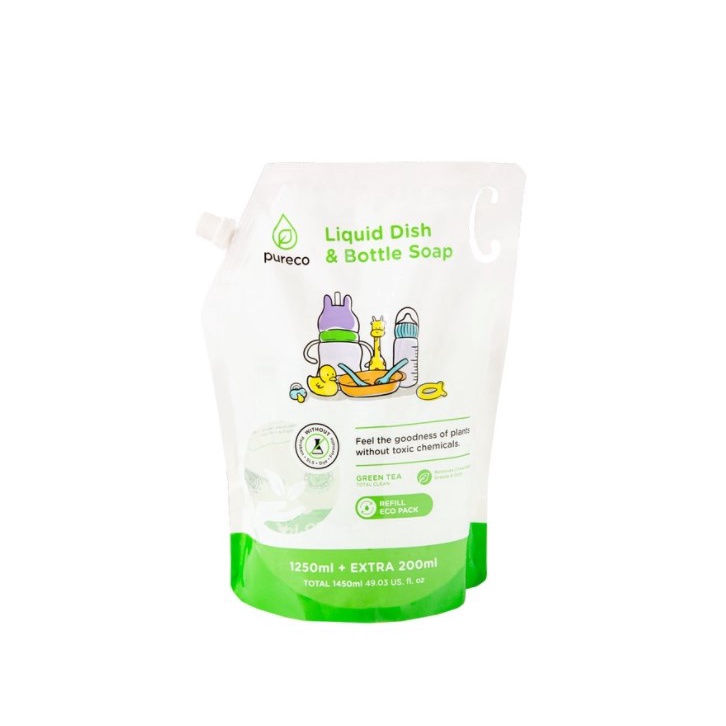 Pureco Liquid Dish &amp; Bottle Soap Refill Green Tea 1450ml - Pureco