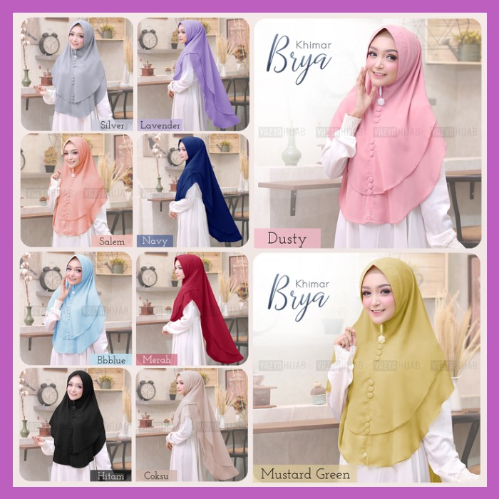 BRYA Hijab Jilbab Khimar Syari Bahan Ceruti Ultimate Kerudung Dua Layer Variasi Kancing Elegan