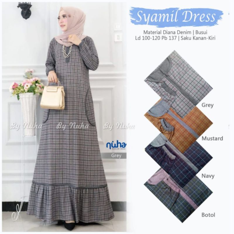 SYAMIL DRESS/GAMIS BAHAN DIANA DENIM LD 100-120 Bahan tebal jatuh bagus banget