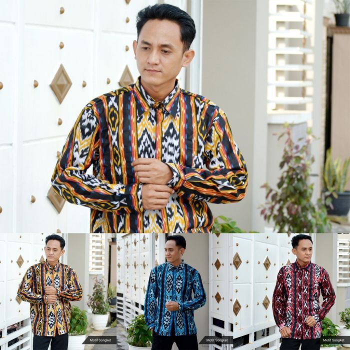 KEMEJA COWOK KEKINIAN LENGAN PANJANG COD BATIK PRIA MOTIF SONGKET BAJU BATIK LAKI LAKI MURAH DISTRO