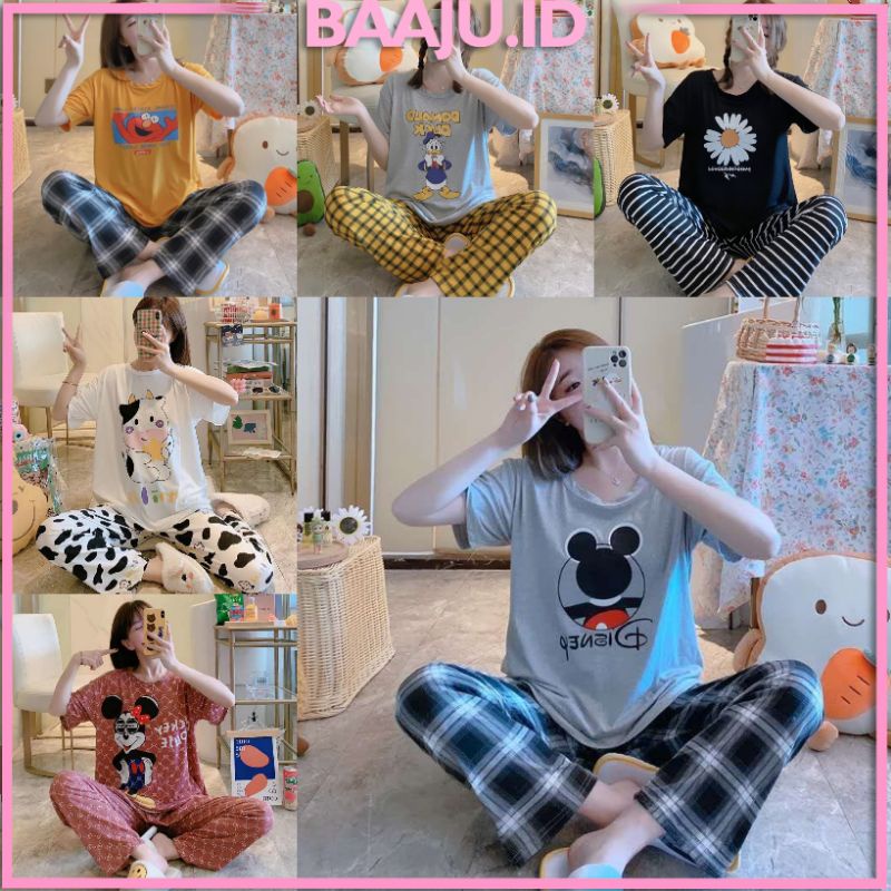 Baaju.id Baju Setelan Piyama Import Jumbo Big Size Baju Rumah Baju Tidur Wanita KR1001