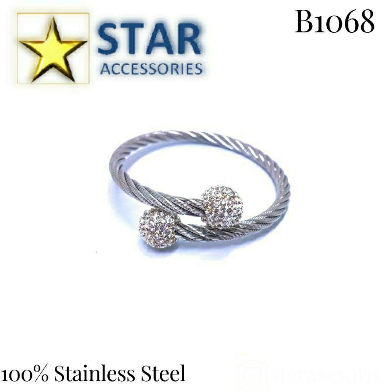 Gelang Titanium Tambang Mutiara Silver | Gelang Titanium Elastis Silver