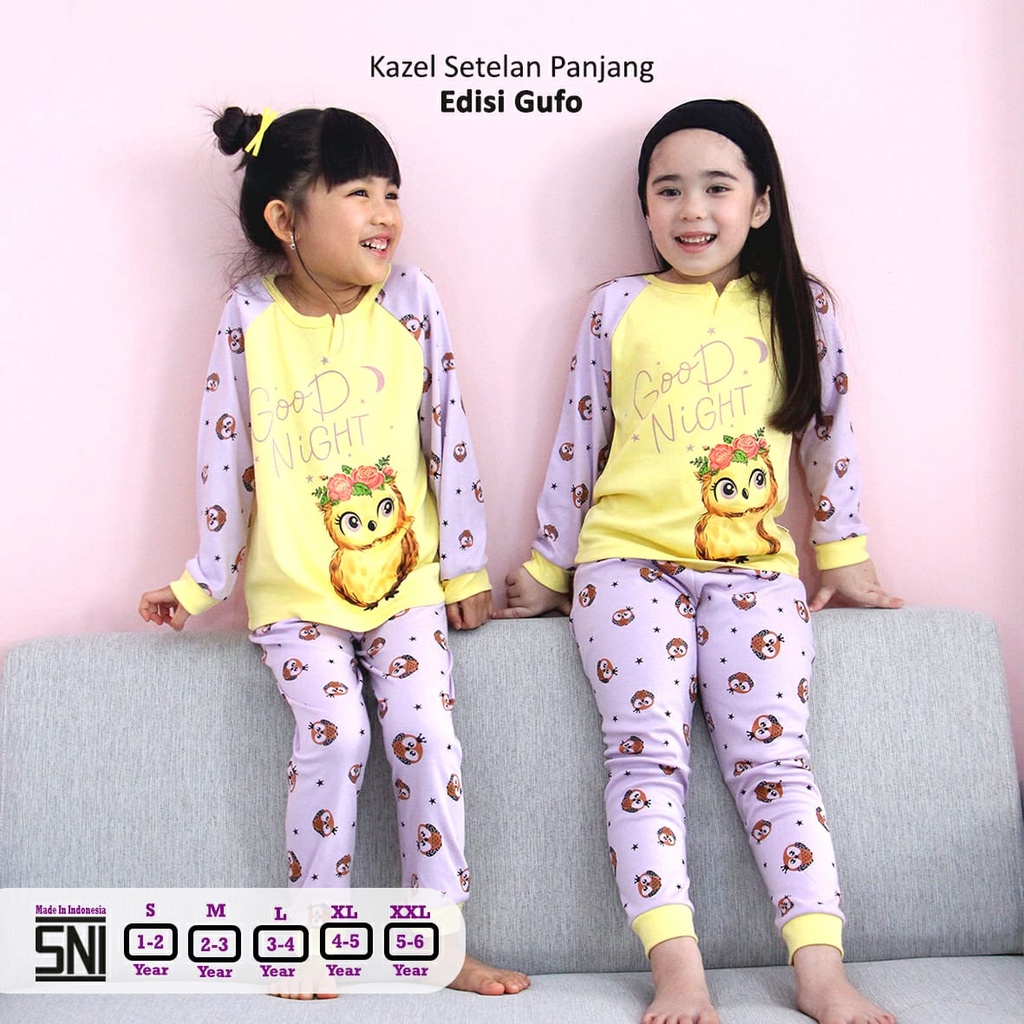 Kazel Piyama Gufo edition 1pcs Setelan Oblong Panjang Celana Panjang Anak Perempuan