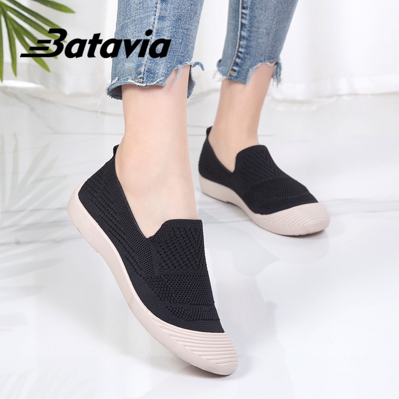 Batavia GROSIR Penanganan Sisa sepatu wanita rajut sepatu wanita  sepatu tanpa tali hitam  sepatu flat rajut kanvas X/2