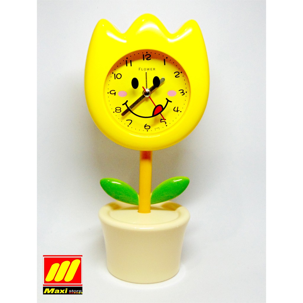 Jam weker pot bunga kuning