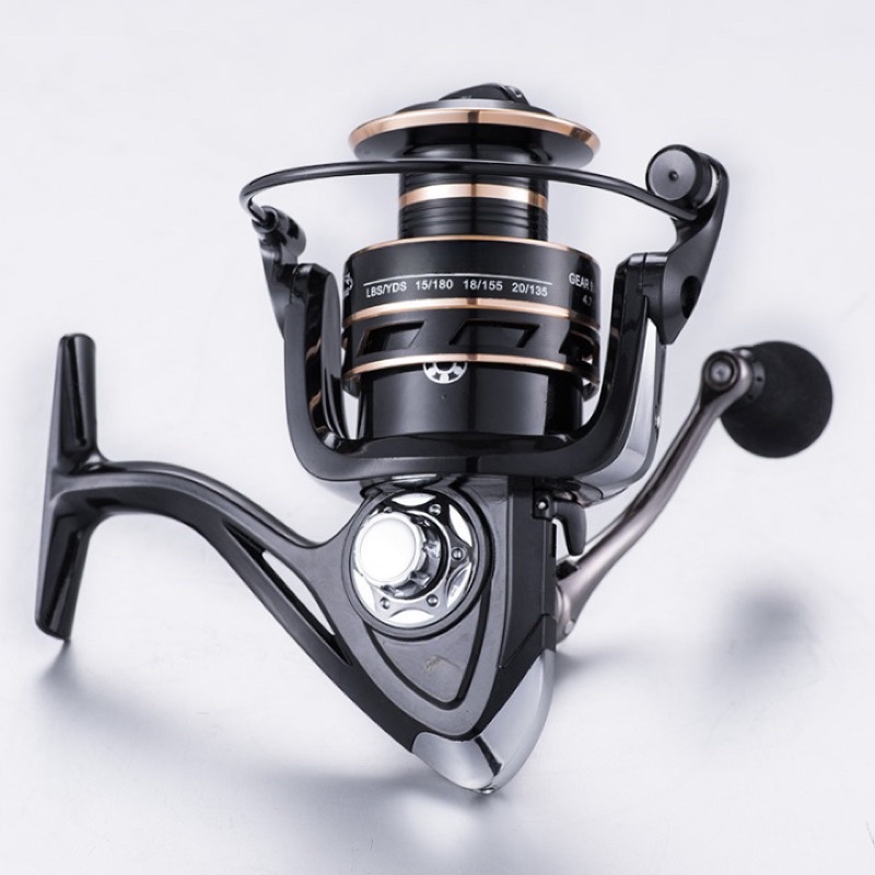 TaffSPORT Gold Sharking NX 2000 NX4000 NX 6000 Series Metal Reel Pancing Fishing Reel 5.2:1 Gear Ratio Drag Power 12Kg - Black