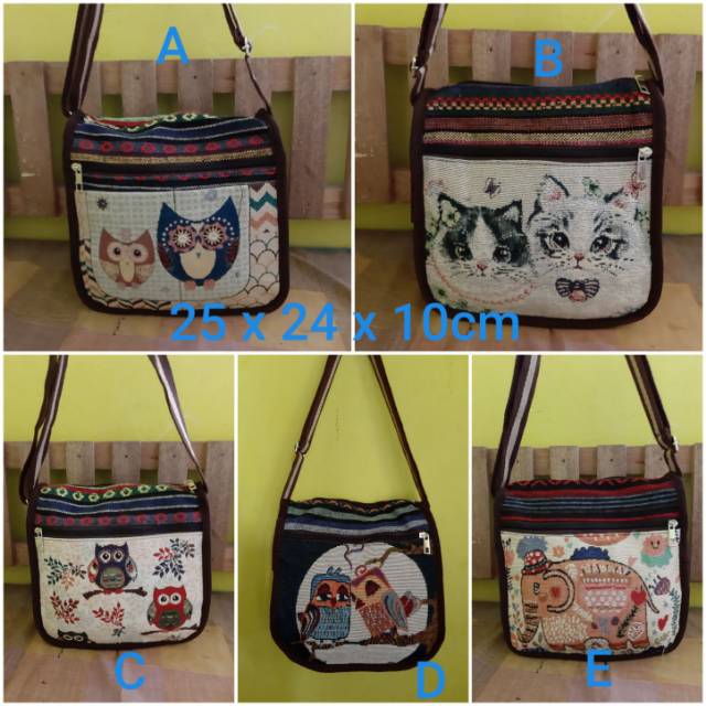 TERMURAH  Tas import dari thailand gambar gajah, owl, cat yg khas thailand.